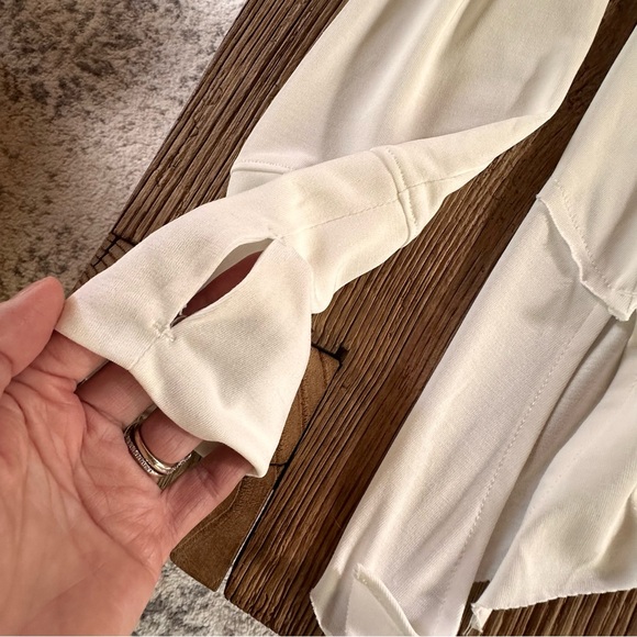 Ododos White Long Sleeve Soft Modal Top Pullover Thumb Holes Yoga Gym Crop Large - Picture 9 of 14